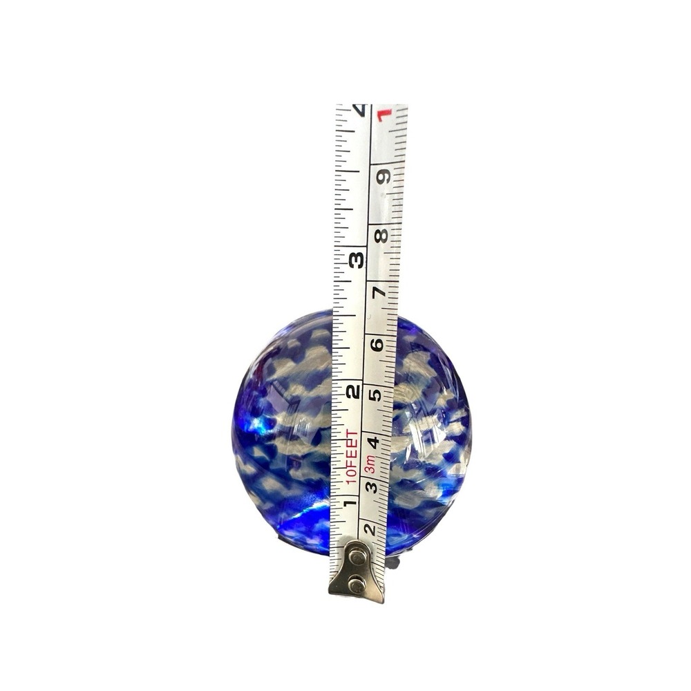 Vintage Hand Blown Art Glass Paperweight Cobalt Blue Pattern In Clear Glass 2" - Picture 5 of 8